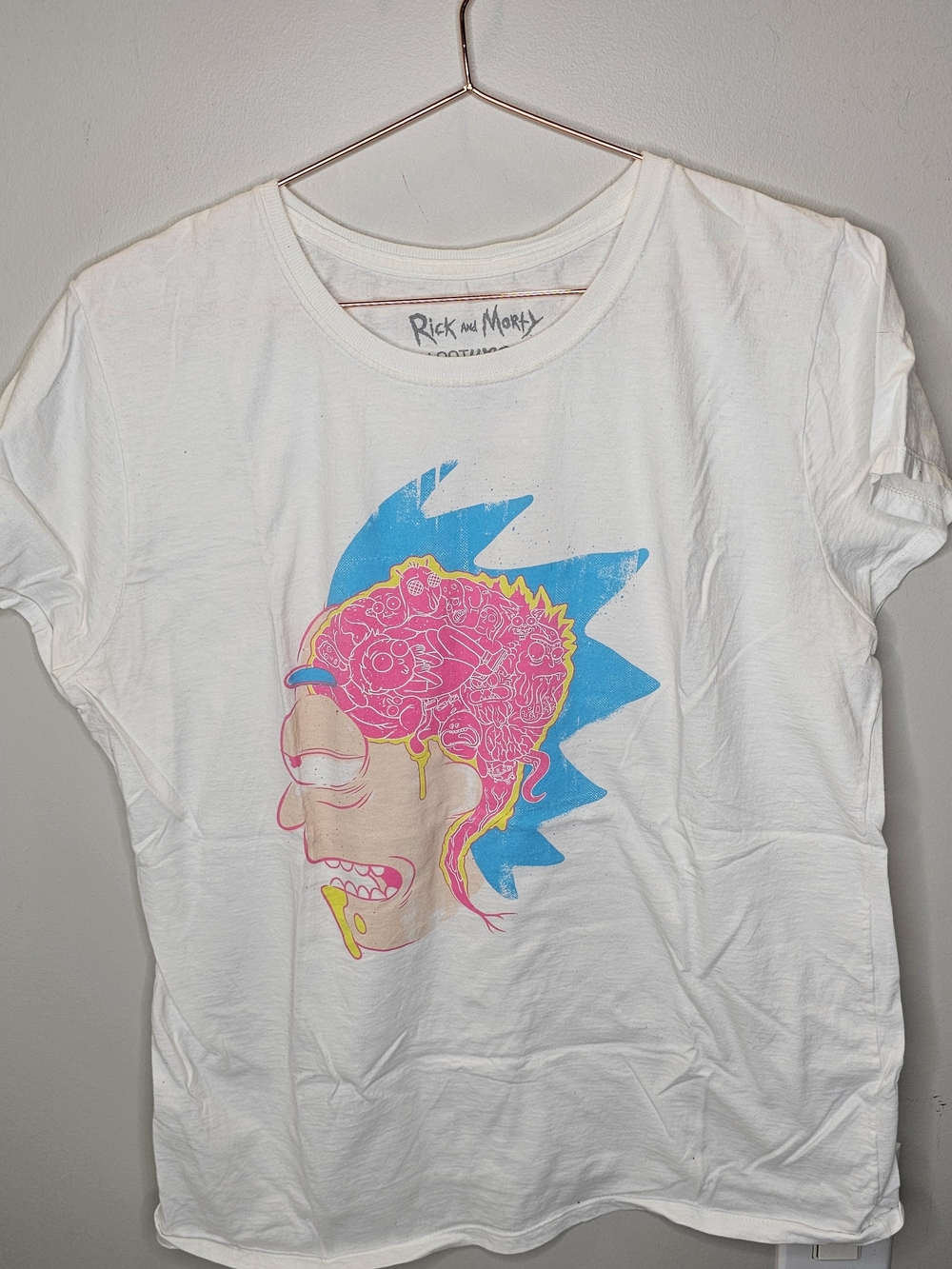 Rick and Morty White Graphic Tee with Neon Brain Art